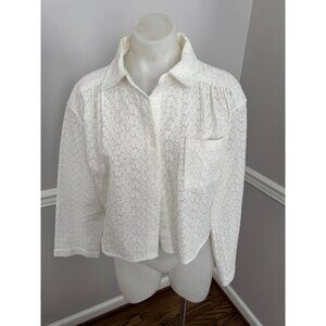 SOMETHING NAVY Eyelet Cotton Button Down Shirt In White Size Small
